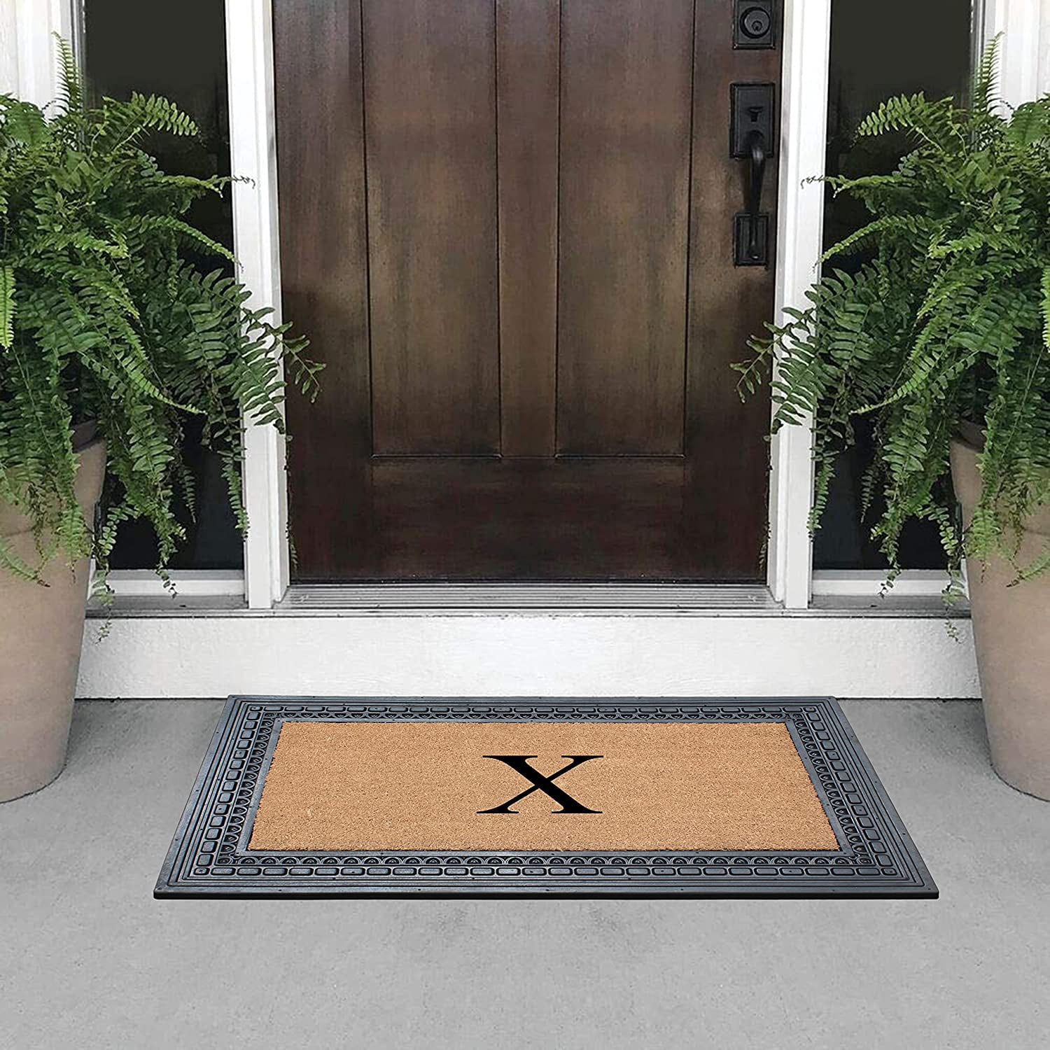 A1HC Natural Rubber & Coir 24x39 Monogrammed Doormat For Front Door, Anti-Shed Treated Durable Doormat for Outdoor Entrance, Heavy Duty, Low Profile, Easy to Clean, Long Lasting Front Porch Entry Rug