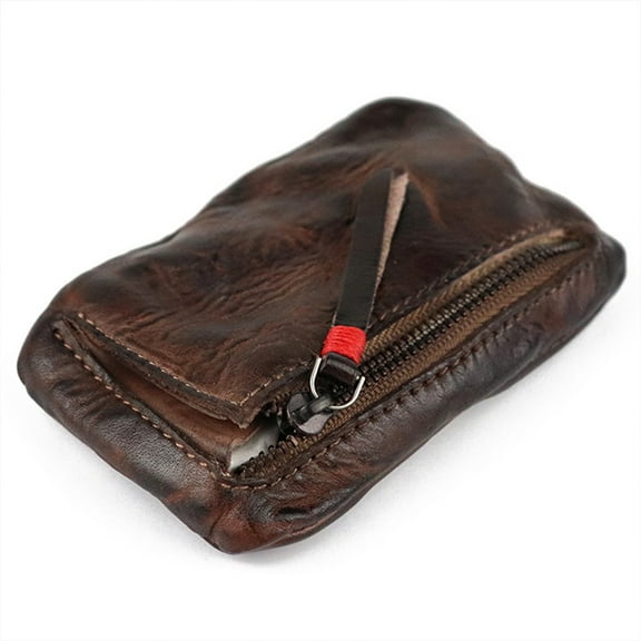 Vintage Men's Genuine Leather Mini Coin Purse Card Case Holder Wallet Clutch Male Short Zipper Small Change Bag