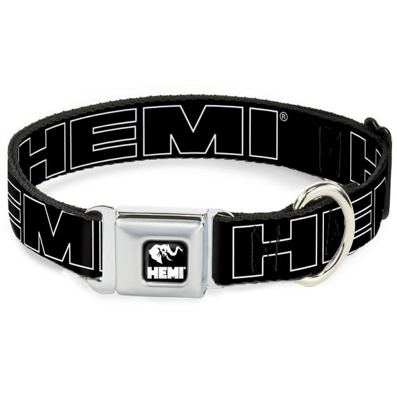 Hemi Pet Collar, Dog Collar Metal Seatbelt Buckle, Hemi Bold Outline Black White, 9.5 to 13 Inches 1.0 Inch Wide
