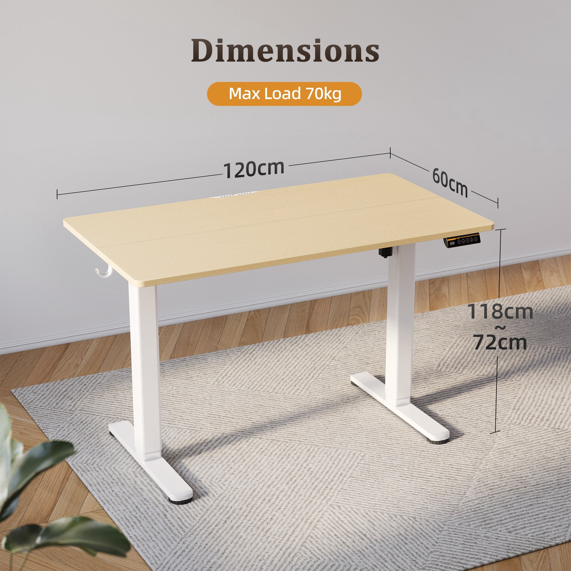 INNOVAR Adjustable Height Desk,  48x24 inches Electric Stand up Standing Desk,Student Study Rising Table, Computer Sit to Stand Desk for Home Office Work W/Splice Board, Nature,Easy to Install