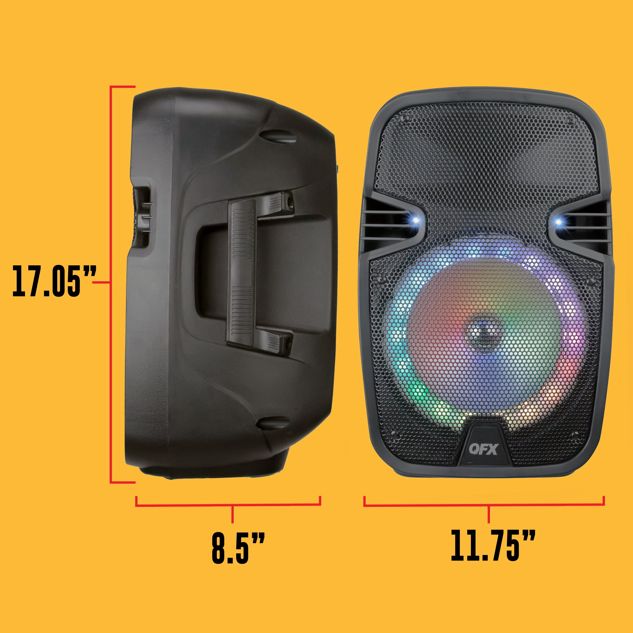 QFX 8" Portable Bluetooth Party Speaker, Bonus Microphone, Battery Powered , LED Lights, WMX-8074