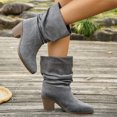 thumbnail image 5 of Willtoo Women's Faux Suede Ankle Boots, Slouchy Ruched Chunky Heel Booties, Round Toe Comfortable Pull-On Casual Shoes, 5 of 6