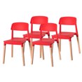 thumbnail image 1 of Fabulaxe Modern Plastic Dining Chair with Beech Wood Legs, Red (Set of 4), 1 of 7