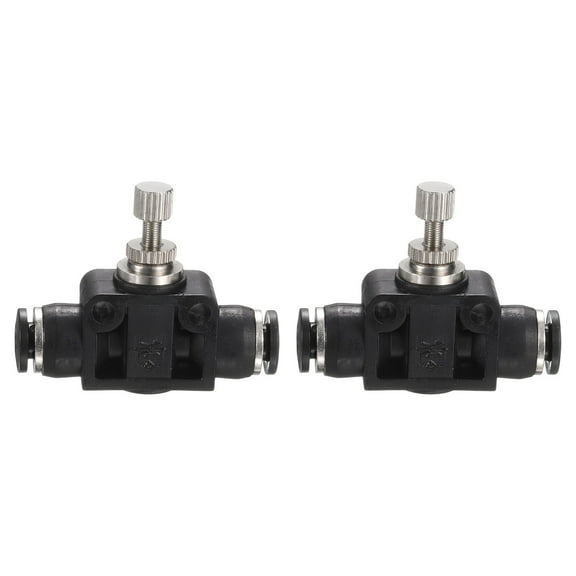 Uxcell 2pcs PSA-5/32 Air Flow Control Valve Push to Connect Fitting 1/4" OD x 1/4" OD In-Line Speed Controller Union Straight for Semi Truck Trailers Air Brake System, Black
