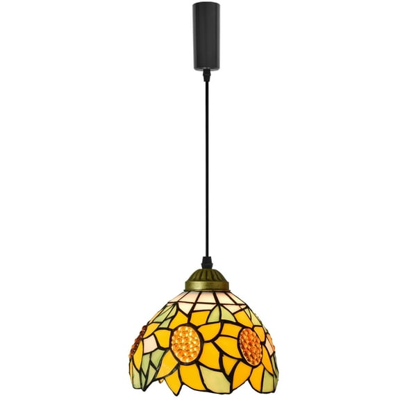 Kiven H-Type Track Lighting, Tiffany Halo Track Pendant Light with Glass Shade, Adjustable Length Track Light Pedant for Bedroom Kitchen Home Lighting, 1-Light