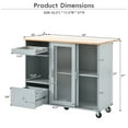 thumbnail image 3 of Montary Kitchen Island w/Drop Leaf, LED Light, 2 Fluted Glass & 1 Flip Door, Adjustable Shelf, 2 Drawers, Wheels, Grey Blue, 3 of 10