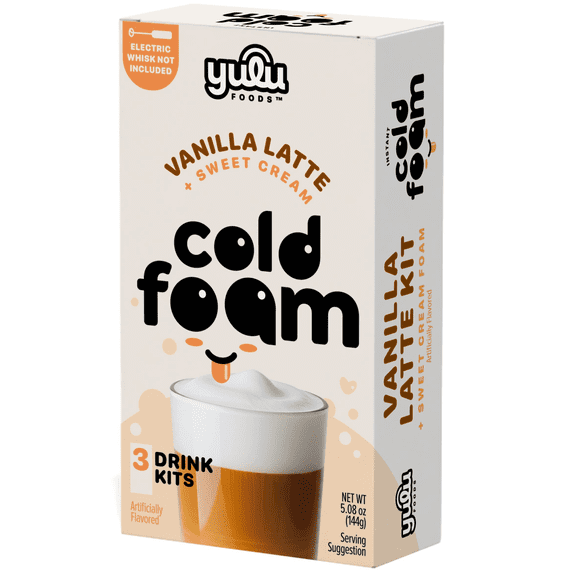 Yulu - Instant Cold Foam Latte Kit - Vanilla Latte w/ Sweet Cream Cold Foam 3 SETS NET WT 5.08 oz (144g)