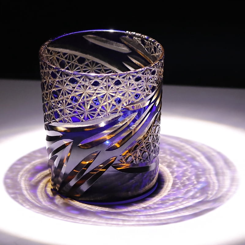Classic Kiriko Style Hand-Carved 250ml 8oz Drinking Glass Custom Color Spirit Cocktail Glass for Wine Whiskey Sake in Stock