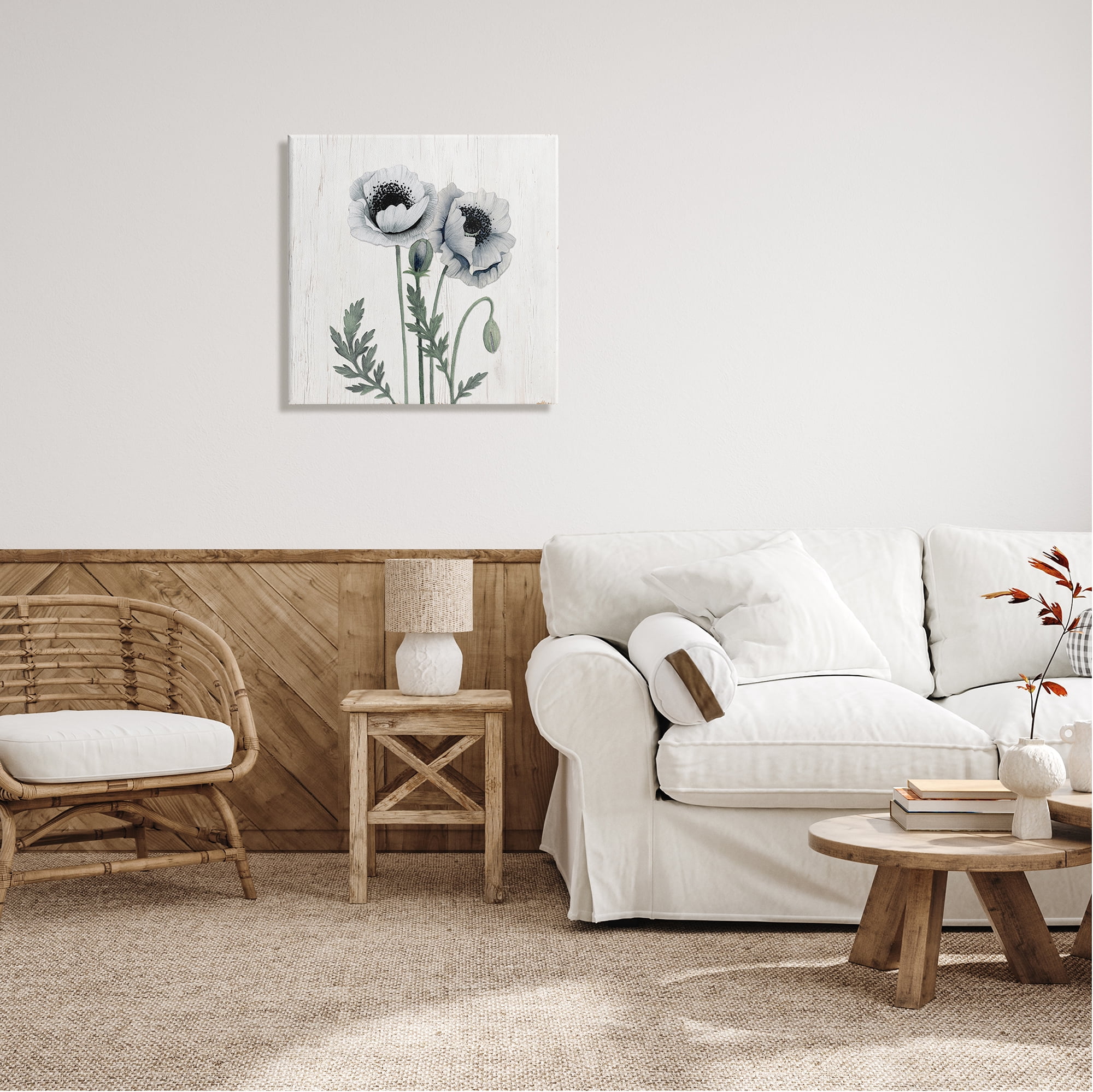 Stupell Industries Blooming Poppy Flower Buds Rustic Panel Pattern Graphic Art Gallery Wrapped Canvas Print Wall Art, Design by Kourtni Gunn