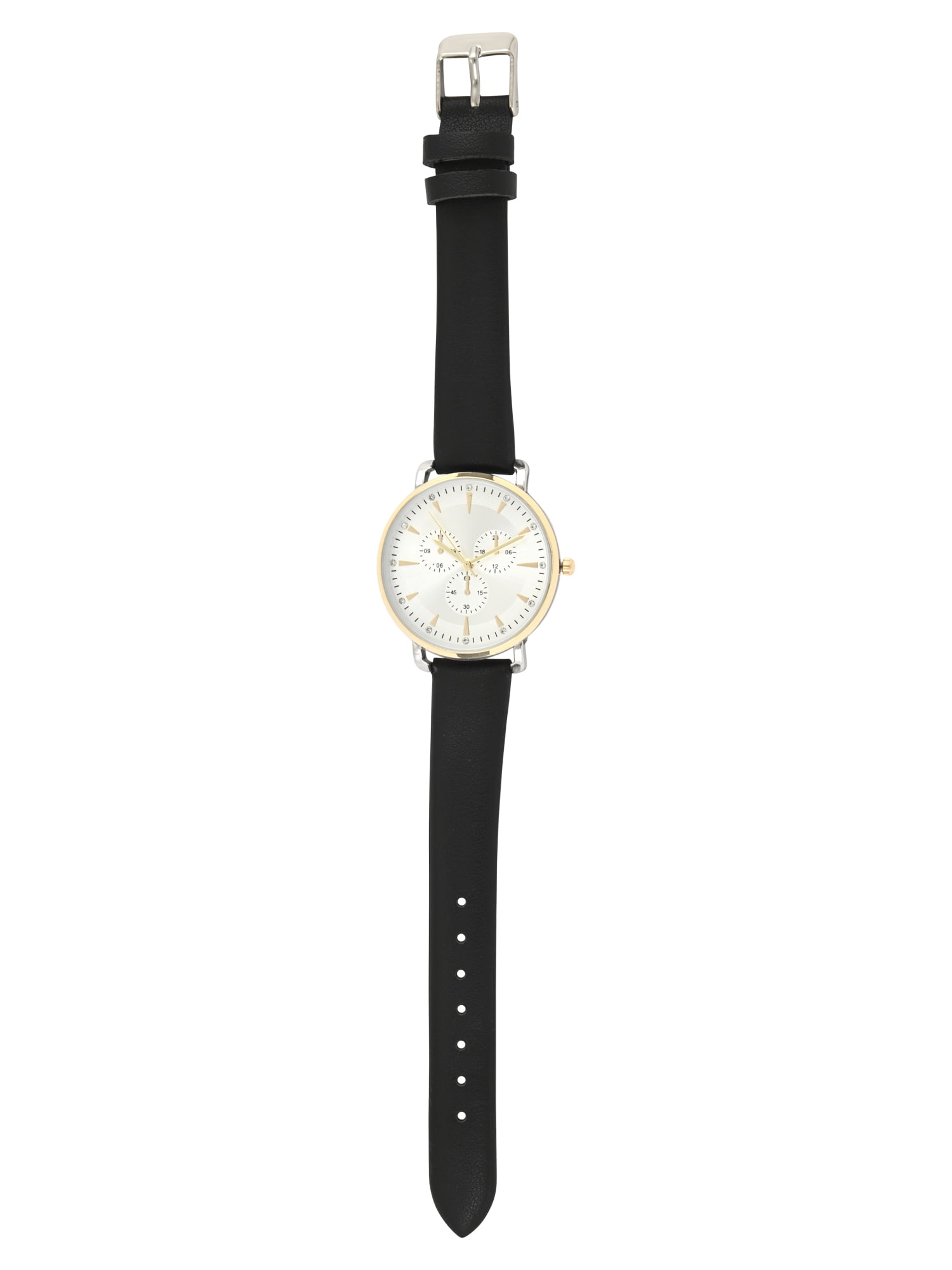 Time & Tru Ladies Two- Tone Round Case with Black PU Strapm Watch
