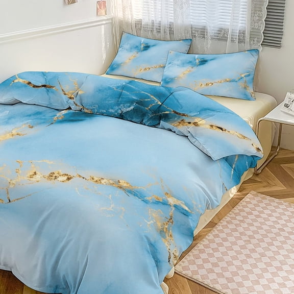 Colorful Marble Blue Gilded Gold (47) Duvet Cover Set Bedding Set Polyester Quilt Cover for Bedroom Decoration