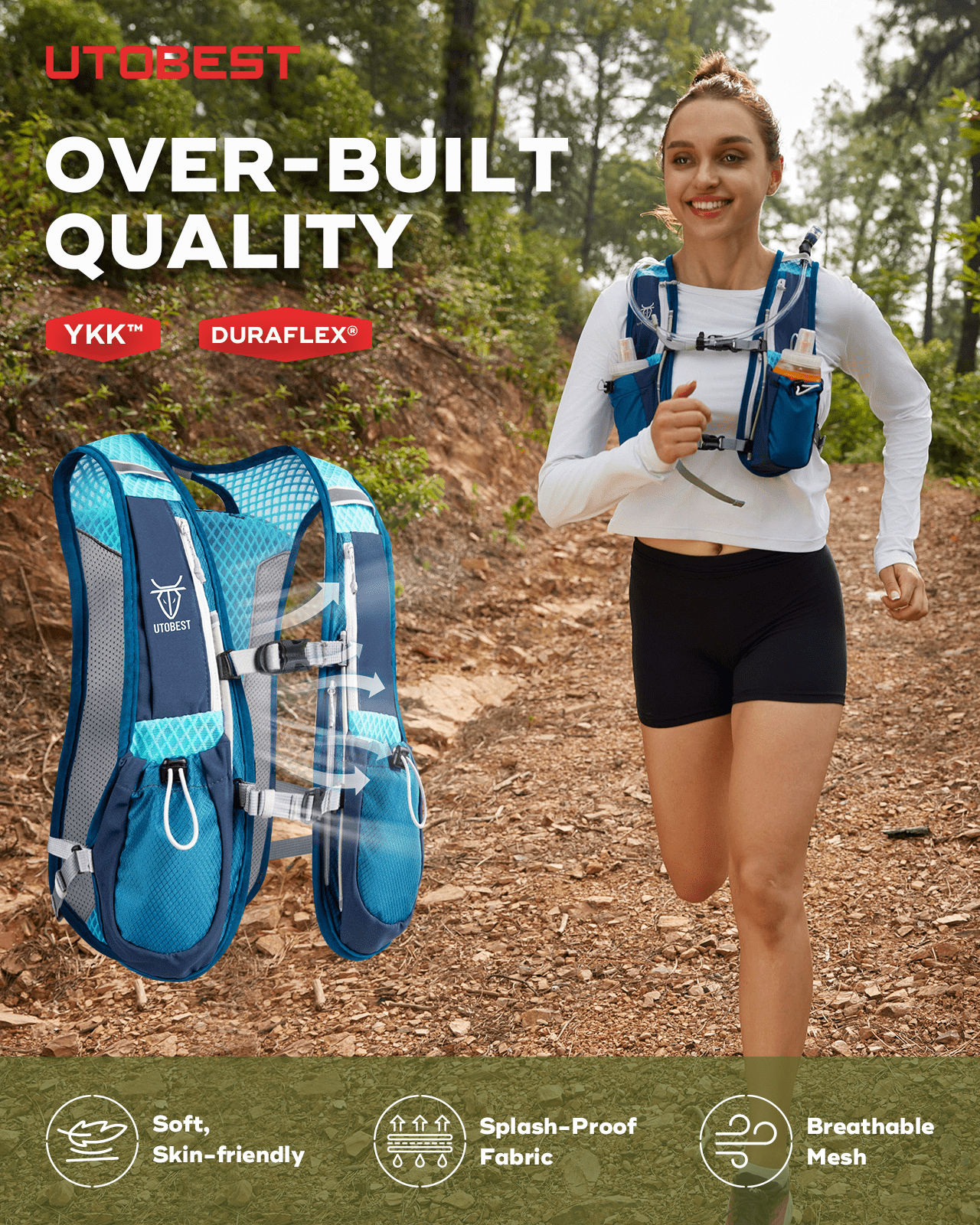 UTOBEST Running Backpacks Lightweight Hydration Pack Functional Running Vest 5L