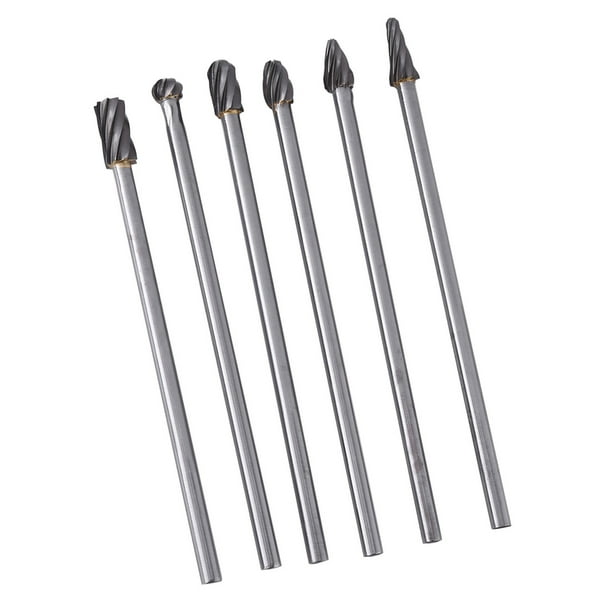 Juego de 6 fresas rotativas de carburo de tungsteno y aluminio, vástago de 6 mm, diámetro de corte de 10 mm