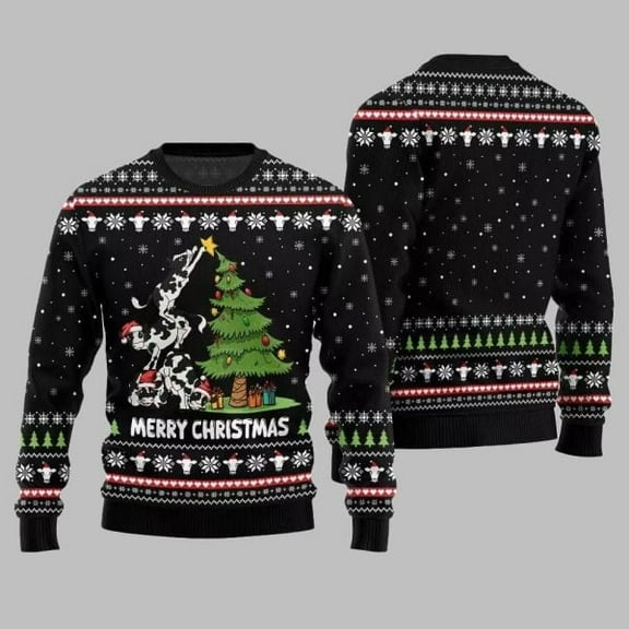 2025 Merry Christmas Cow Ugly Christmas Sweater 003