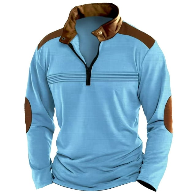 Mens Autumn Winter Folded Long Sleeve Sweatshirt Standing Collar Zip Flya Way Hoodless Sweatshirt Top