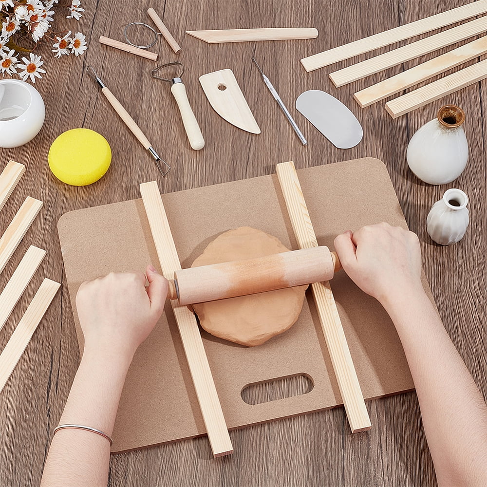 Rectangle MDF Wood Boards Wooden Rolling Pin Mud Roller Guide for Ceramic Clay Drying Board Ceramic Making Tool Mixed Color 362x44mm for making