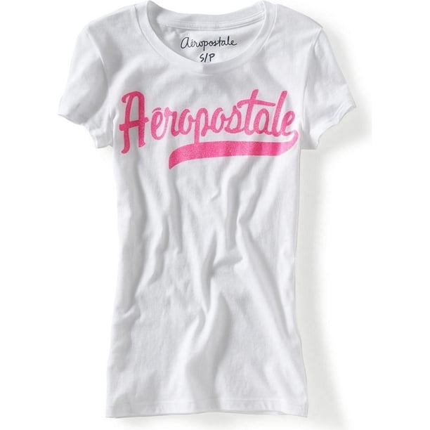Aeropostale Sparkle Glittery Graphic playera para mujer, blanco, extragrande