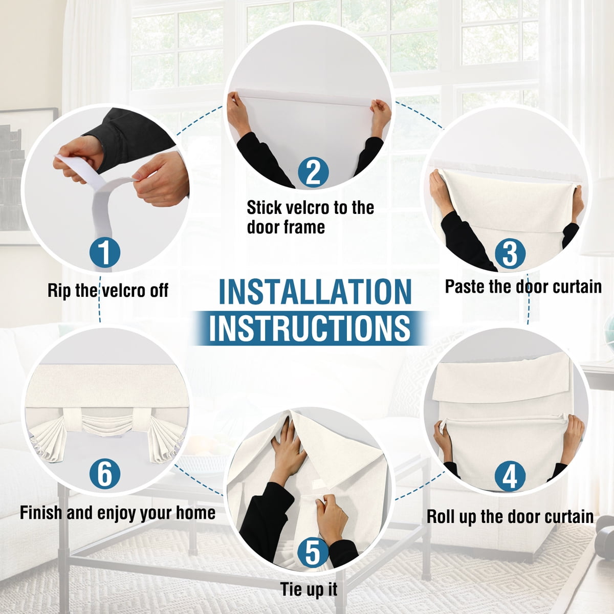 Blackout French Door Blinds for Glass Door Window, Light Blocking Privacy Door Window Drapes for Front Door-Style 3