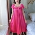 thumbnail image 2 of Asxite Womens Pajamas Solid Crew Neck Mesh Short Sleeve Nightgown Dress, 2 of 5