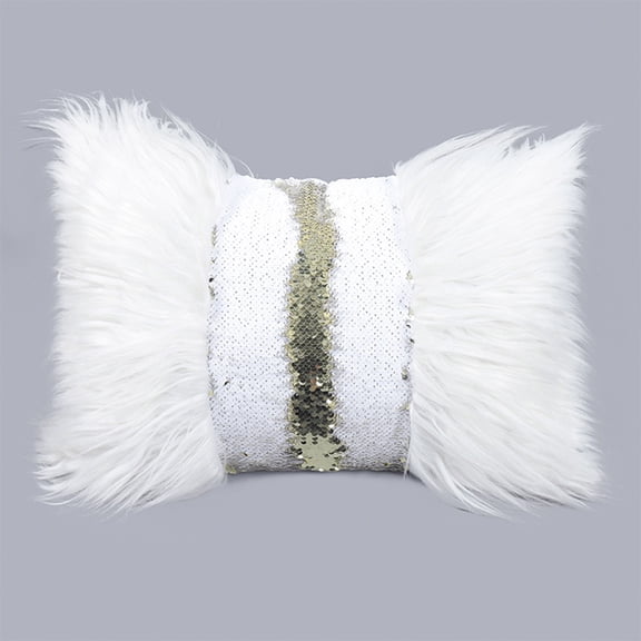 Sunjoy Tech Sequin Long Plush Splicing Throw Pillow Cover Decorative Pillow Case Living Room Couch Bed Pillowcase 48CMx30CM