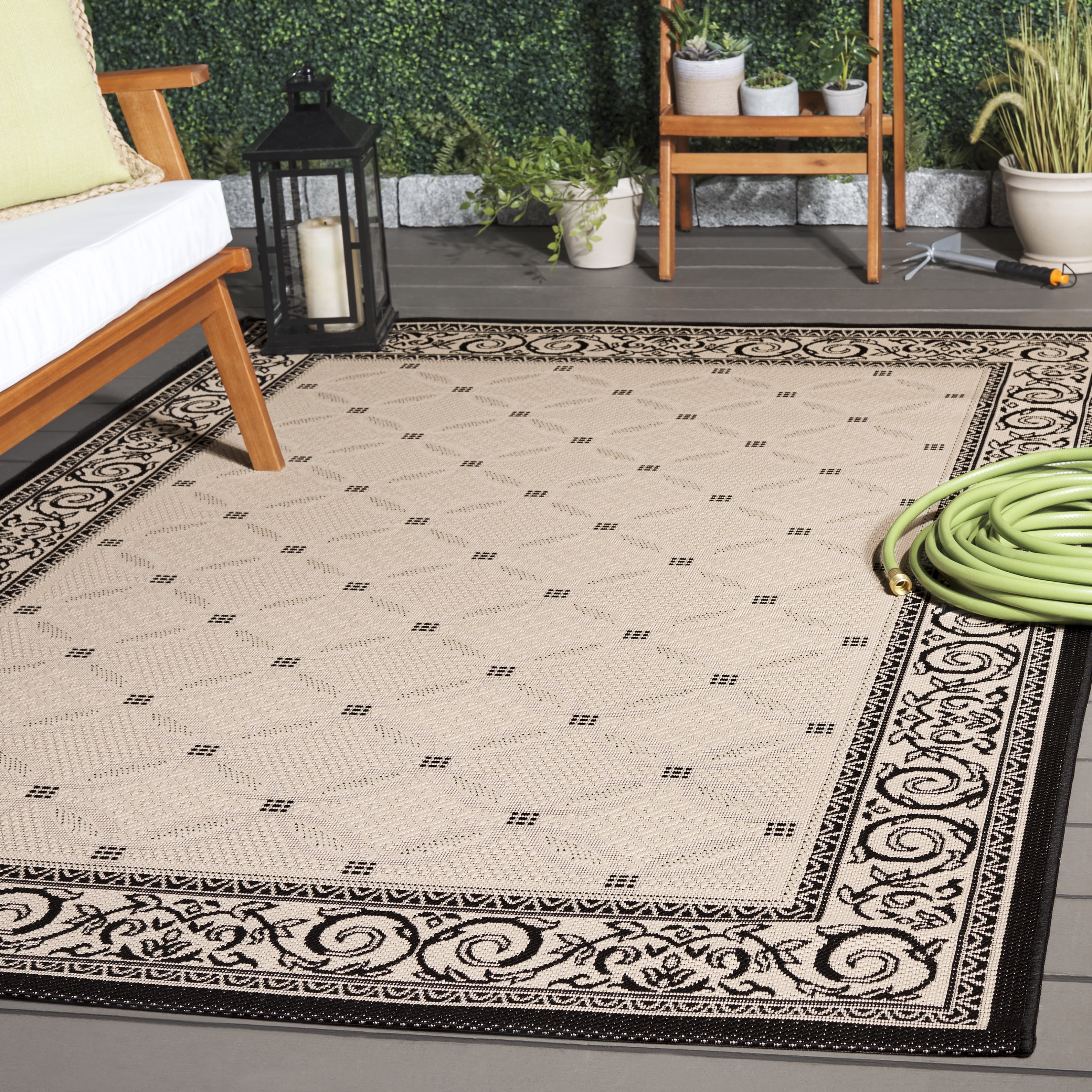 Safavieh Courtyard Gaus Oriental Indoor/Outdoor Area Rug, Sand/Black, 8' x 11'