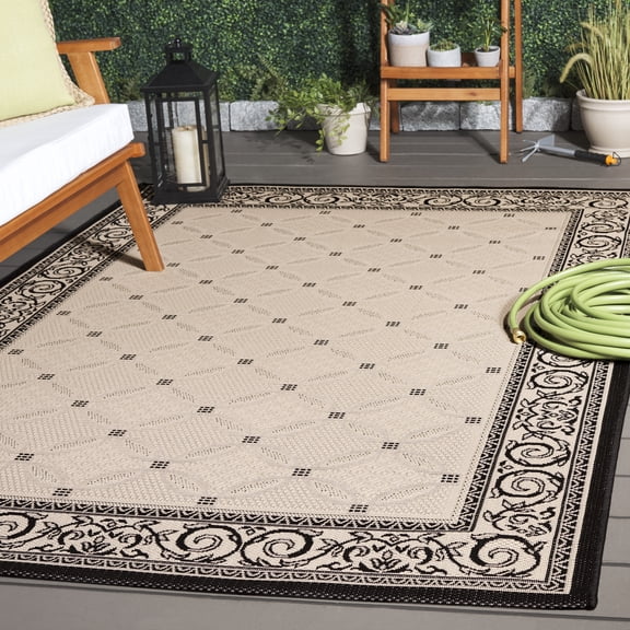 Safavieh Courtyard Gaus Oriental Indoor/Outdoor Area Rug, Sand/Black, 6'7" x 9'6"