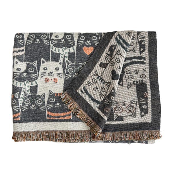 Bufanda de cachemira sintética con estampado de gato grande, chal de pashmina, bufanda gruesa para mujer Gris oscuro