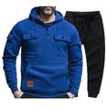 thumbnail image 2 of Xunlbb Men's Fleece Sweatshirt And Pants Set With Buttons Hoodies Sweatshirt Small Footrest Solid Color Casual Men's Long Sleeved Hoodies and Joggers Pants Set, S-3XL, 2 of 7