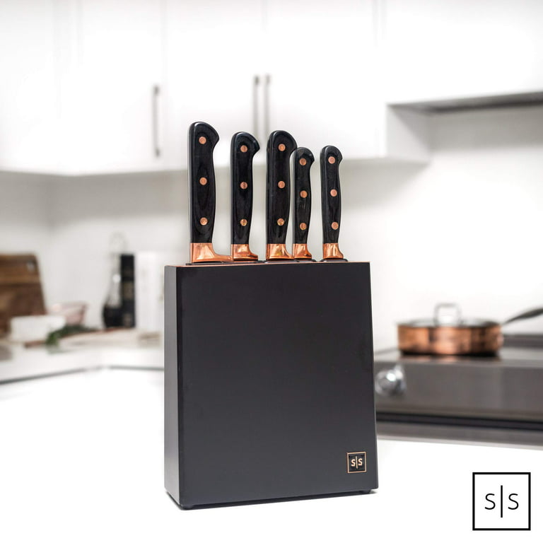 Styled Settings Copper Stainless Steel Knife Set with Sharpener Block 