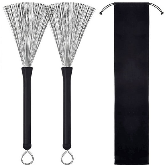 Lsupdaol 1 Pair Drum Brushes Retractable Wire Drum and Percussion Brushes Drum Sticks Brush with Comfortable Rubber Handles Drum Set Accessories