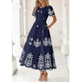 thumbnail image 4 of PRETTYGARDEN Boho Dresses for Women Summer Spring Casual Floral Short Sleeve V Neck Maxi Elastic Waist Dress Pockets, 4 of 10