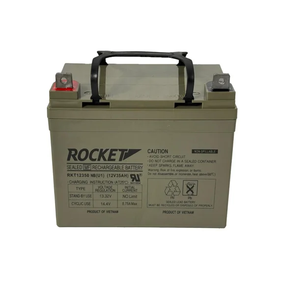 ROCKET RKT12350 NB(U1) 12V 35Ah Sealed Lead Acid (SLA) Rechargeable Battery – NB Terminal – AGM, Maintenance-Free, Backup Power for UPS, Mobility, and Emergency Lighting