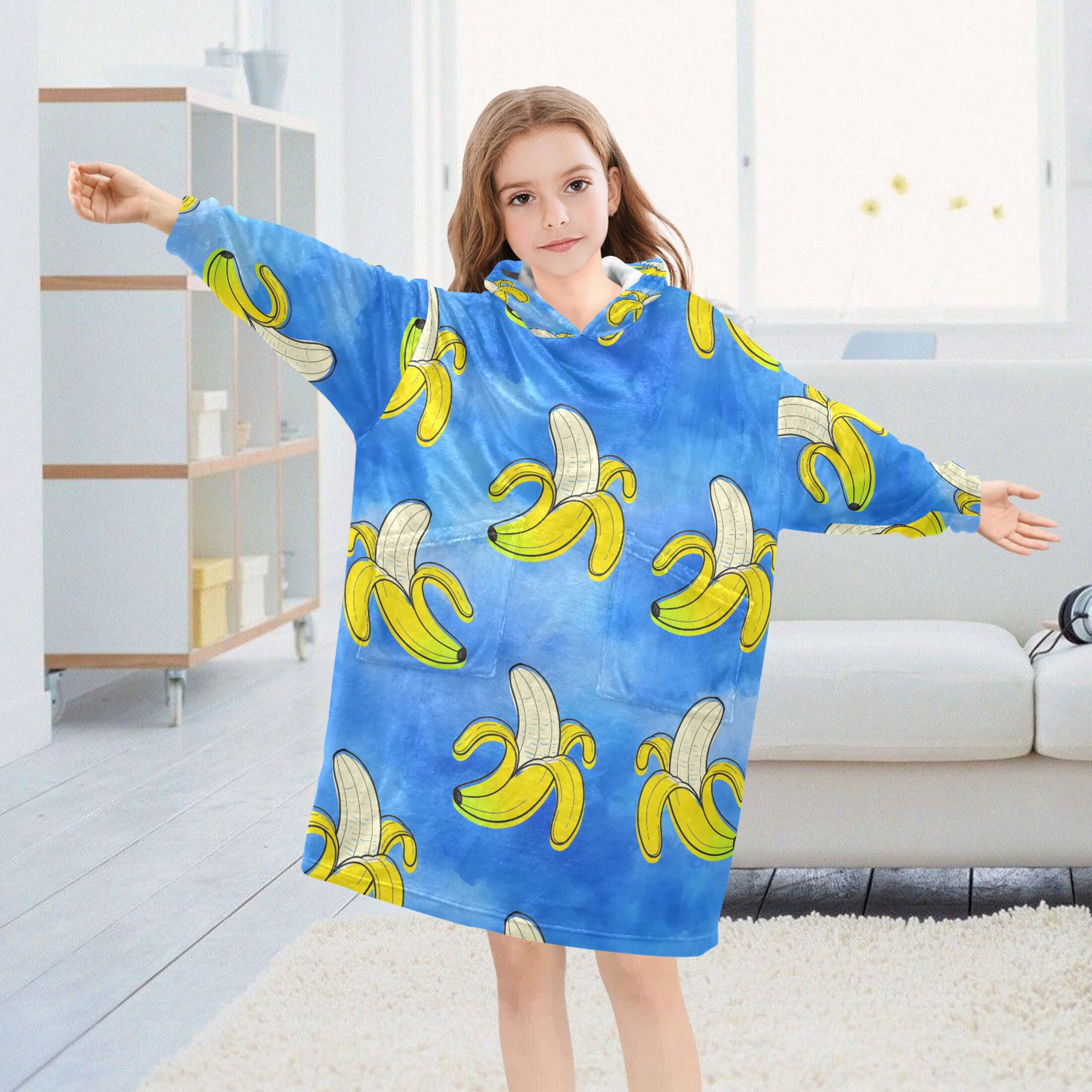 joogoo Wearable Blanket Hoodie for Bananas Tie Dye Flannel Sherpa Pocket 3-14 YR S