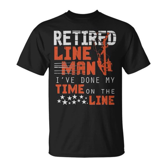 Retired Lineman Retirement Graphic Tee Unisex Adult Cotton Casual Comfortable Lightweight Shirt for Everyday Wear, Size M, Color Black