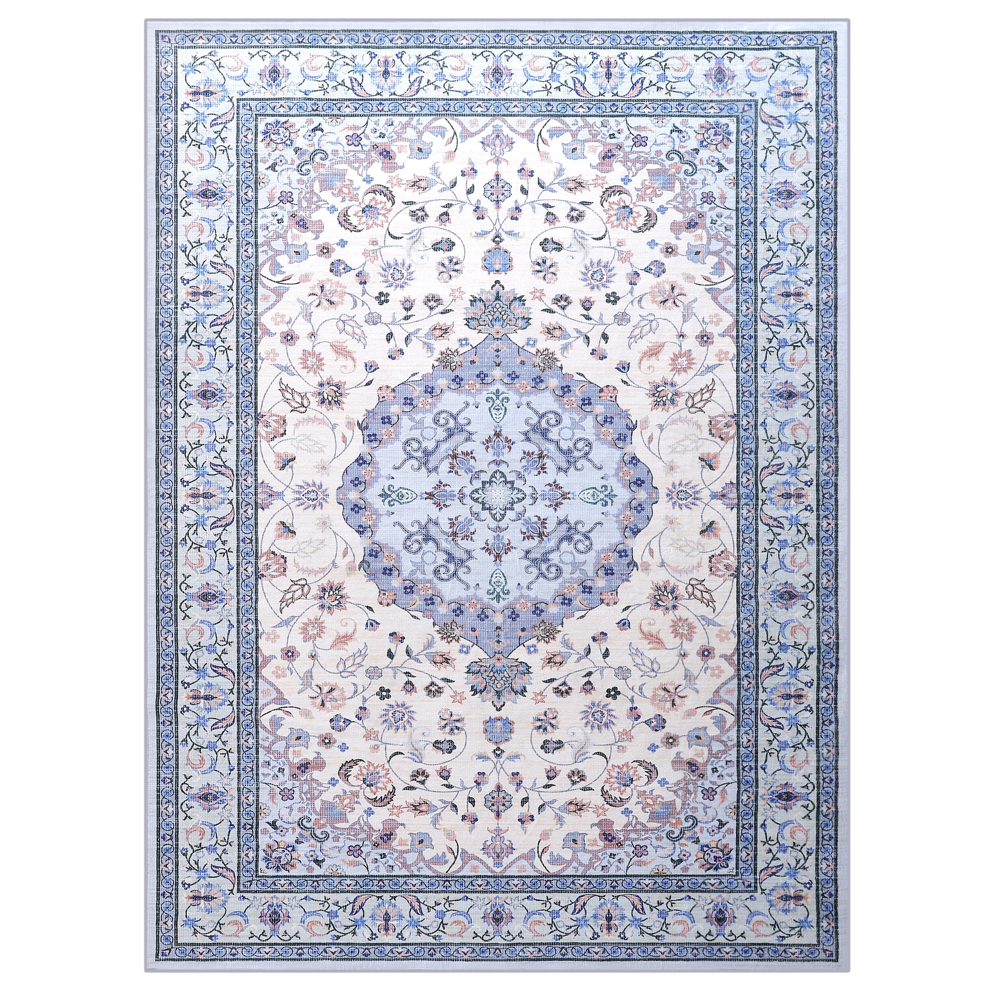 Wondo Bohemian Machine Washable Area Rug for Living Room, Blue, 5' x 8'