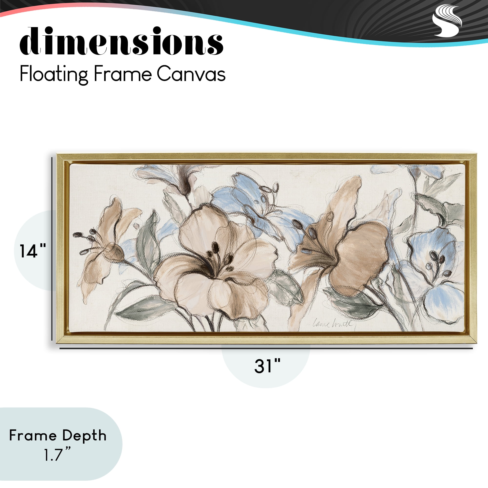 Stupell Industries Whispering Florals Neutral Gold Framed Floater Canvas Wall Art, design by Lanie Loreth