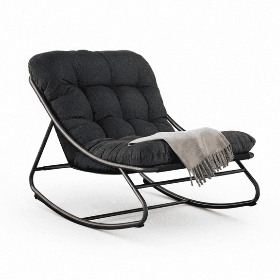 Rocking Chair, Outdoor/Indoor E-Coated Modern Cozy Lounge Rocker Chair with Cushion for Balcony Porch Patio, Gray