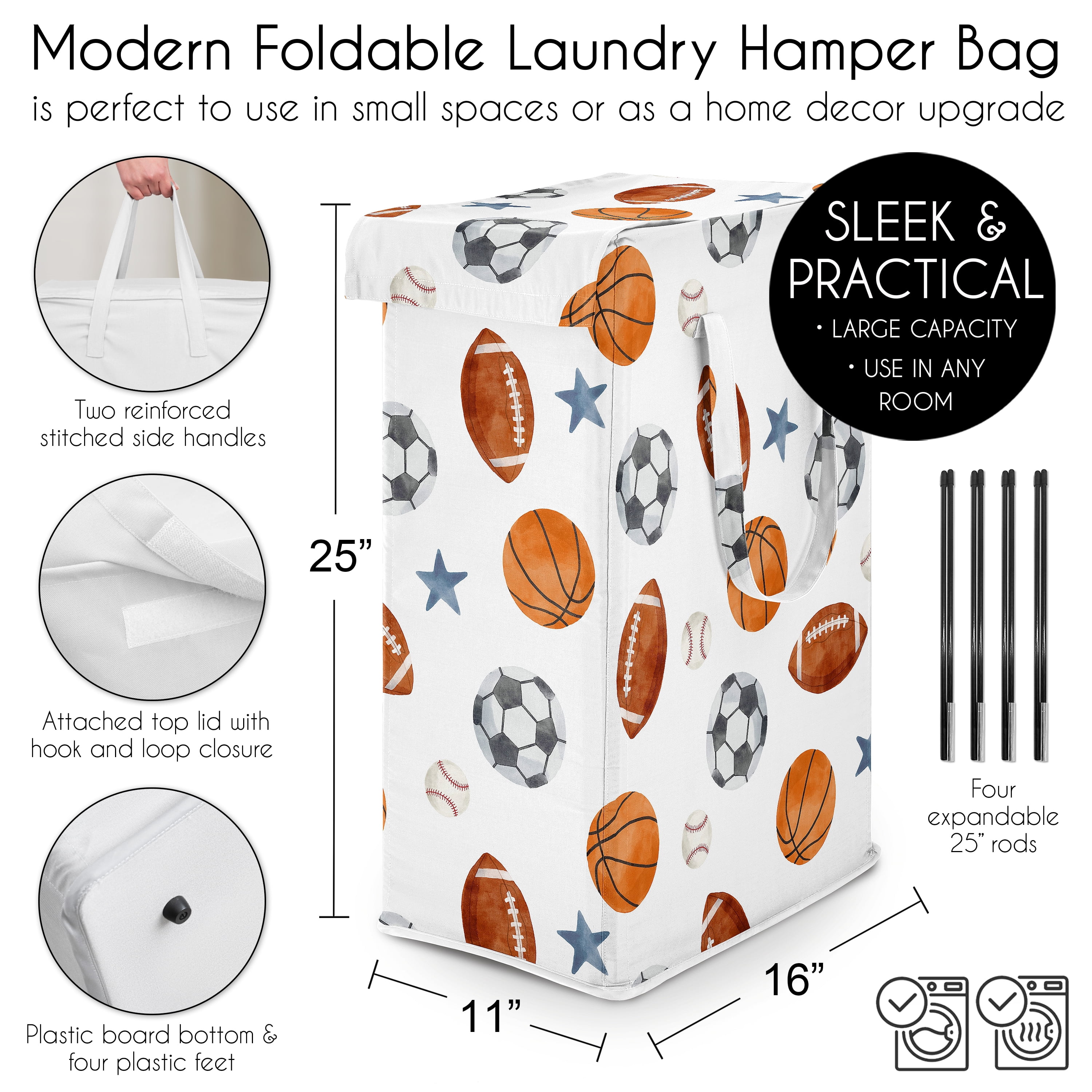 Sweet Jojo Designs Watercolor Sports Theme Boy Foldable Laundry Hamper with Handles