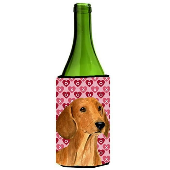 Dachshund Hearts Love And Valentines Day Portrait Wine bottle sleeve Hugger - 24 oz.