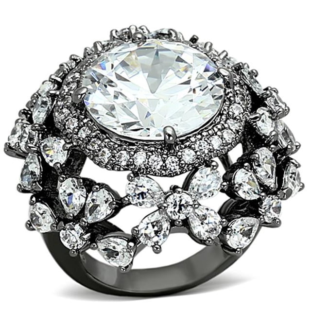 Alamode LOA874-6 Women Ruthenium Brass Ring with AAA Grade CZ in Clear - Size 6