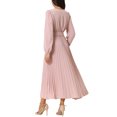thumbnail image 3 of INSPIRE CHIC Robe Plissée pour Femme à Manches Longues Bouffantes, Col en V, Robe avec Ceinture à la Taille, P Rose Poudré, 3 of 6