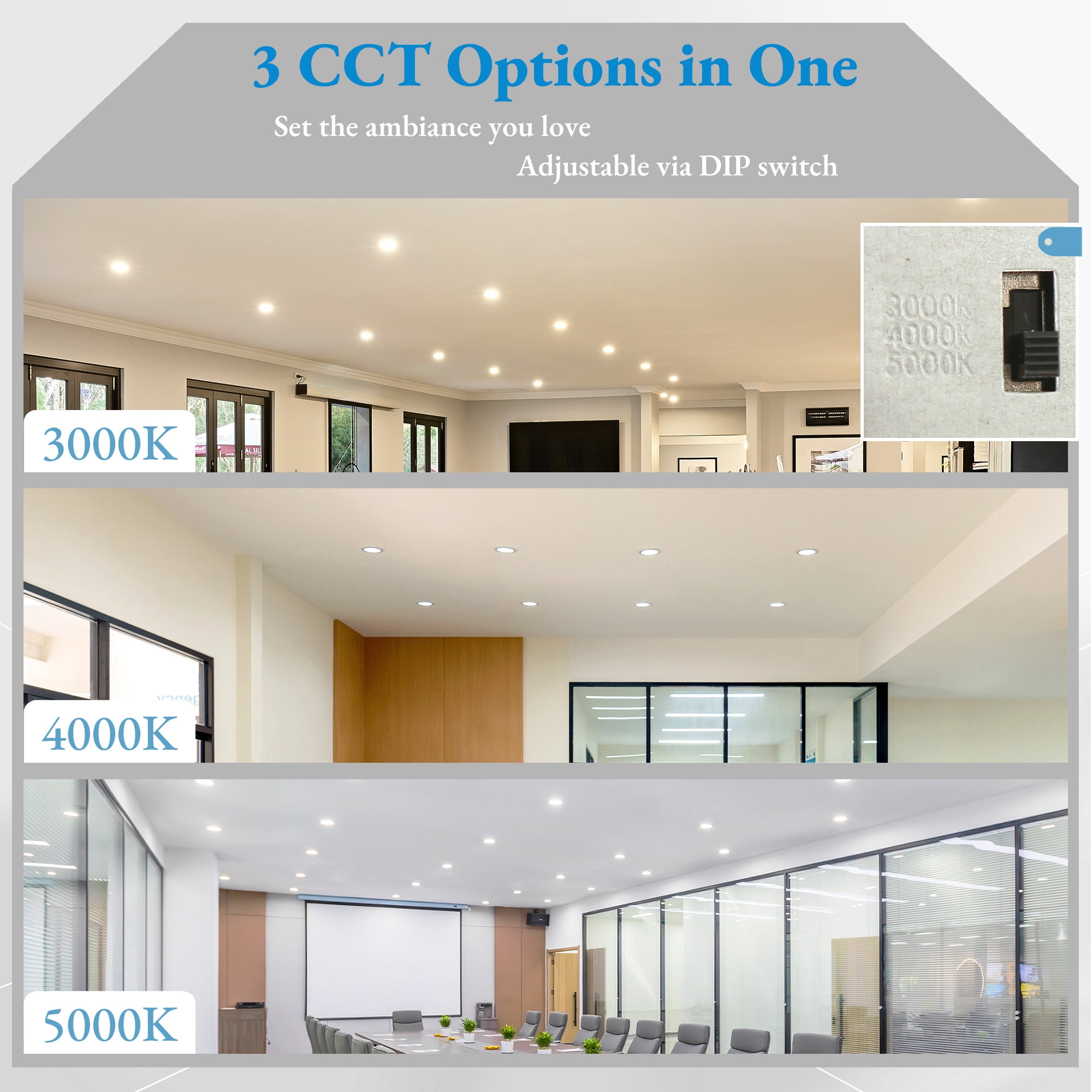 LNC 6 Inch Round LED Recessed Light,12W,3CCT,1100LM,Dimmable,Canless,Energy Star,ETL Listed,for Kitchen,Living Room,Bedroom