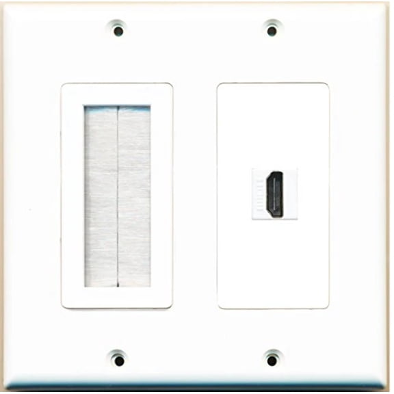 RiteAV (2 Gang Decorative Mesh-Brush HDMI Wall Plate White