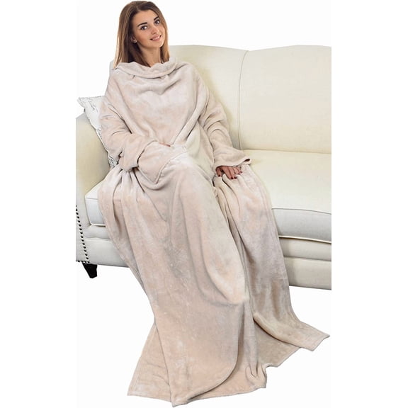 MY Wearable Blanket with Sleeves and Pocket, Cozy Soft Fleece Mink Micro Plush Wrap Throws Blanket Robe for Women and Men