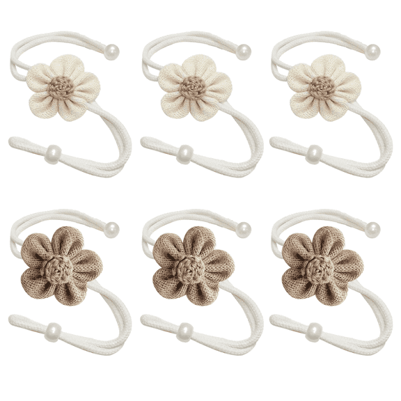 6 Pcs Gold Curtain Tiebacks, Decorative Flower Design, Beige and Khaki Curtain Holdbacks, No Drill Curtain Accessories, Flexible 18.5 in(47 cm)Length, Ideal for Home and Office