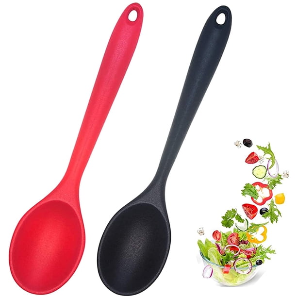 2 paquetes de cucharas de silicona antiadherentes para mezclar, cucharas de cocina, sin BPA, resistentes al calor hasta 480 °F, utensilio de cocina higiénico para revolver, mezclar y servir