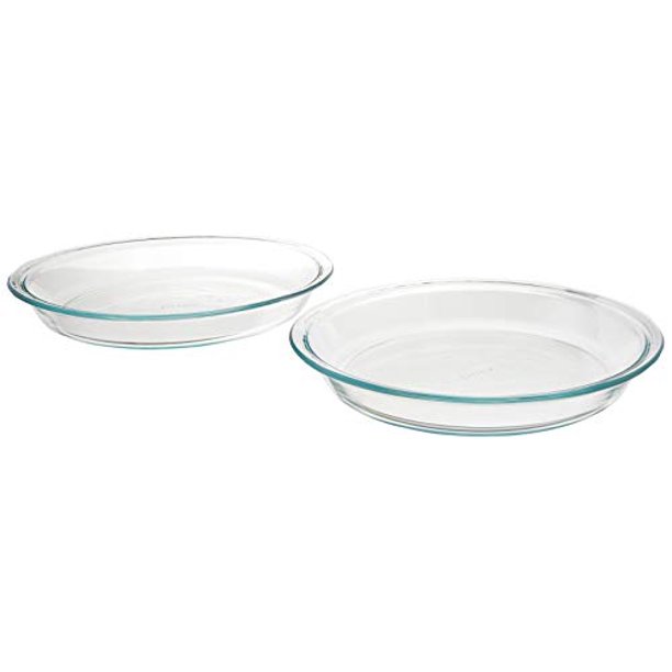 Pyrex 6001003 Glass Bakeware Pie Plate 9" x 1.2" Pack of 2, 5.2, Clear