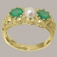 thumbnail image 2 of LBG British Made 10k Yellow Gold Cultured Pearl & Emerald Womens Statement Ring - 33 size options - Size 9.25, 2 of 7