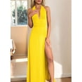 thumbnail image 2 of Womens Halter Deep V Neck Maxi Dress Sleeveless Backless Split Long Dress Yellow XL, 2 of 7