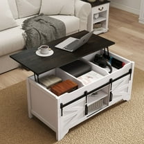 Dayalane Lift Top Coffee Table with Hidden Storage, Rectangle Wood Rustic Farmhouse Center Table with Sliding Barn Door and Compartment for Living Room, Home, Office, Black